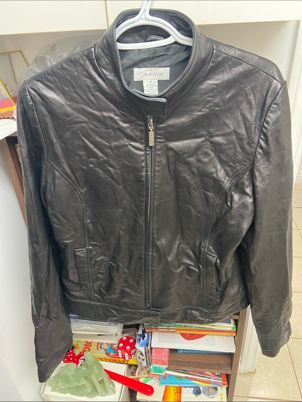 Calvin Klein Black Leather Zip-Up Moto Jacket
